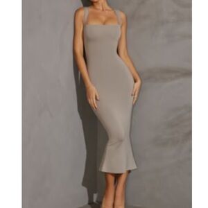 Oh Polly Taupe Midi Dress